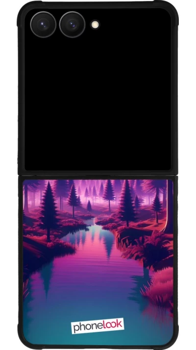 Coque Samsung Galaxy Z Flip7 - Silicone rigide noir Paysage Violet-Rose