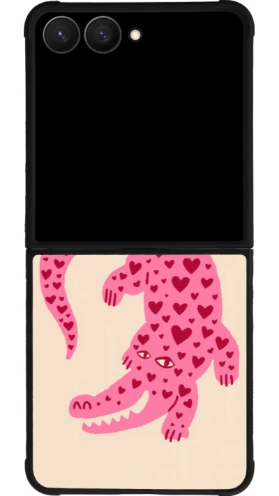 Samsung Galaxy Z Flip7 Case Hülle - Silikon schwarz Pink crocodile 2026