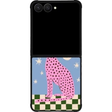 Coque Samsung Galaxy Z Flip7 - Silicone rigide noir Pink leopard with stars 2026