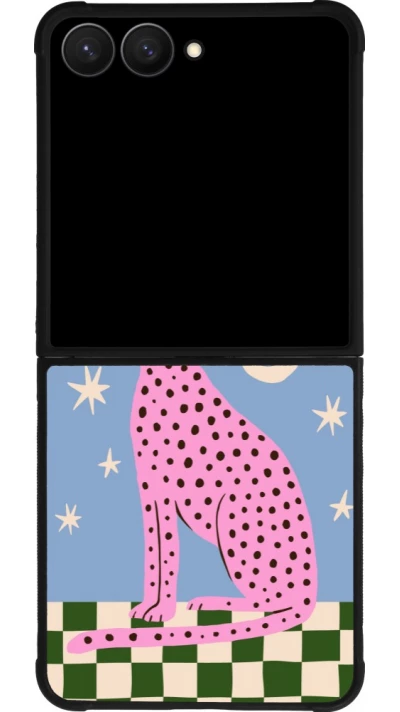 Samsung Galaxy Z Flip7 Case Hülle - Silikon schwarz Pink leopard with stars 2026