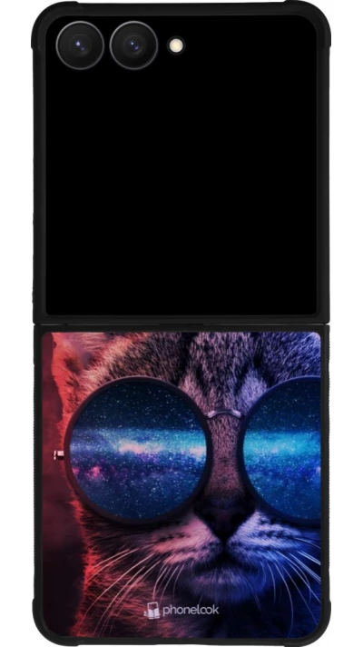 Samsung Galaxy Z Flip7 Case Hülle - Silikon schwarz Red Blue Cat Glasses