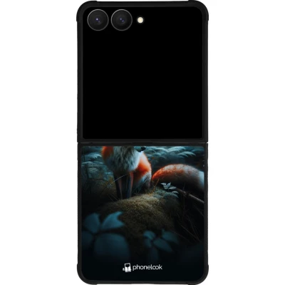 Coque Samsung Galaxy Z Flip7 - Silicone rigide noir Renard lune forêt