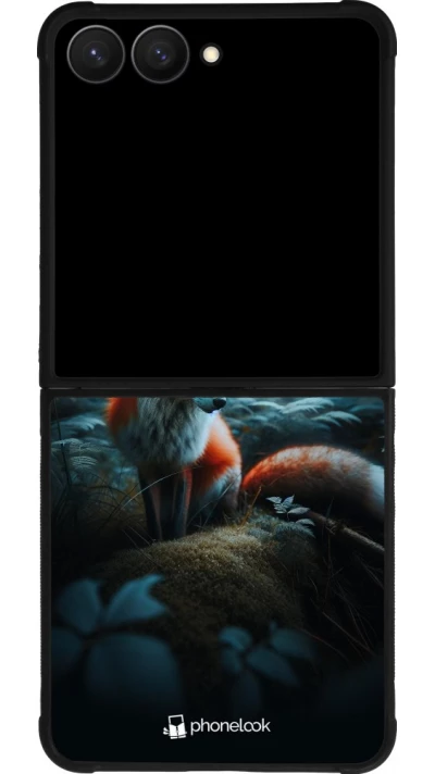 Coque Samsung Galaxy Z Flip7 - Silicone rigide noir Renard lune forêt
