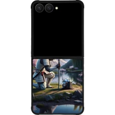 Samsung Galaxy Z Flip7 Case Hülle - Silikon schwarz Samurai Katana Mond