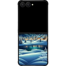 Coque Samsung Galaxy Z Flip7 - Silicone rigide noir Snowy Mountain Village Lake night