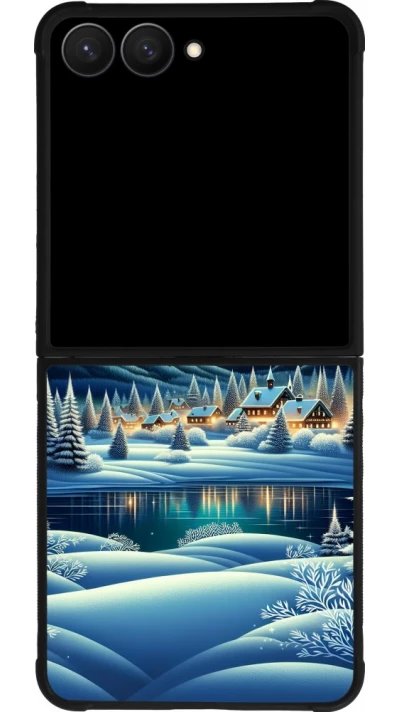 Samsung Galaxy Z Flip7 Case Hülle - Silikon schwarz Verschneites Bergdorf am See in der Nacht