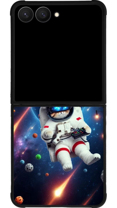 Samsung Galaxy Z Flip7 Case Hülle - Silikon schwarz VR SpaceCat Odyssee