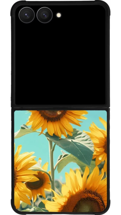 Samsung Galaxy Z Flip7 Case Hülle - Silikon schwarz Sunflowers Summer 2026