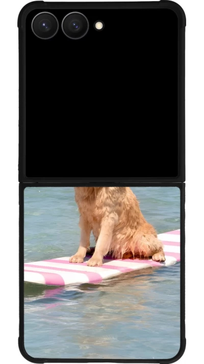 Samsung Galaxy Z Flip7 Case Hülle - Silikon schwarz Summer Dog on Paddle