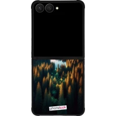 Samsung Galaxy Z Flip7 Case Hülle - Silikon schwarz Sonnenuntergang Waldsee