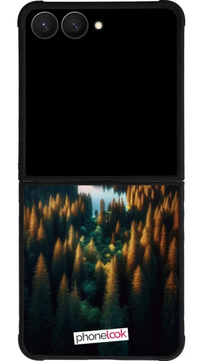 Samsung Galaxy Z Flip7 Case Hülle - Silikon schwarz Sonnenuntergang Waldsee