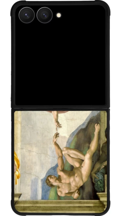 Coque Samsung Galaxy Z Flip7 - Silicone rigide noir Tableau art - La Création d’Adam - Michel-Ange