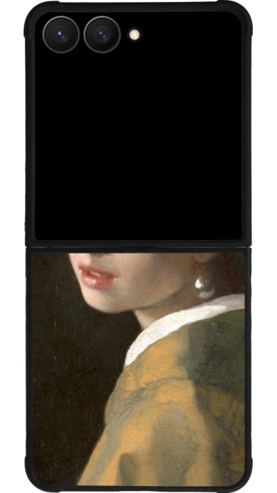 Coque Samsung Galaxy Z Flip7 - Silicone rigide noir Tableau art - La Jeune fille à la perle - Johannes Vermeer