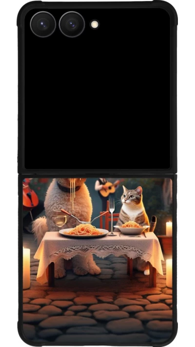Samsung Galaxy Z Flip7 Case Hülle - Silikon schwarz Valentin 2024 Hund & Katze Kerzenlicht