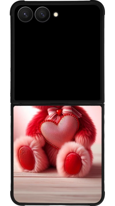 Samsung Galaxy Z Flip7 Case Hülle - Silikon schwarz Valentin 2024 Rosaroter Teddybär