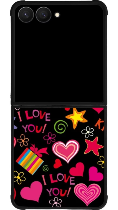 Samsung Galaxy Z Flip7 Case Hülle - Silikon schwarz Valentine 2023 love symbols