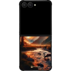 Samsung Galaxy Z Flip7 Case Hülle - Silikon schwarz Tal Sonnenuntergang Hirsch Baum