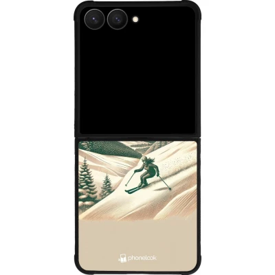 Coque Samsung Galaxy Z Flip7 - Silicone rigide noir Vintage Ski Mountain