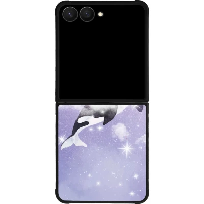 Samsung Galaxy Z Flip7 Case Hülle - Silikon schwarz Whale in sparking stars