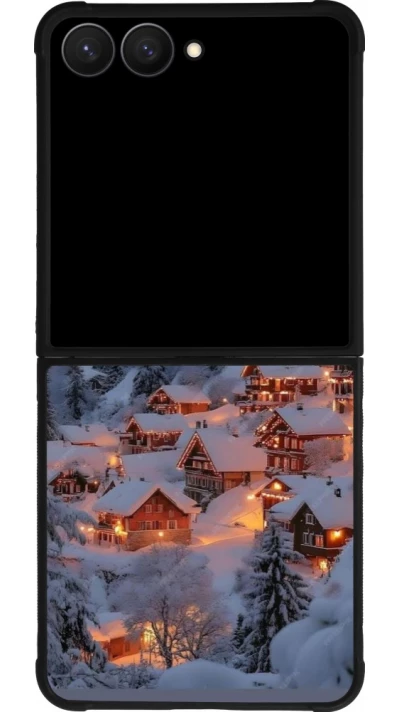 Samsung Galaxy Z Flip7 Case Hülle - Silikon schwarz Winter 25 Winter snowy village