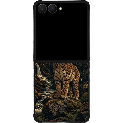 Coque Samsung Galaxy Z Flip8 - Silicone rigide noir Linocut Lynx