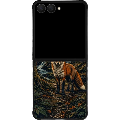 Samsung Galaxy Z Flip8 Case Hülle - Silikon schwarz Linocut Fuchs