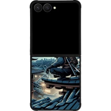 Samsung Galaxy Z Flip8 Case Hülle - Silikon schwarz Ninja unter dem Mond