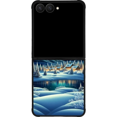 Coque Samsung Galaxy Z Flip8 - Silicone rigide noir Snowy Mountain Village Lake night