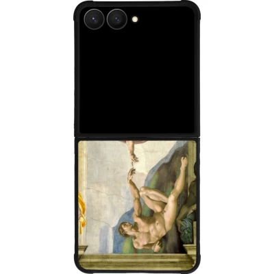 Coque Samsung Galaxy Z Flip8 - Silicone rigide noir Tableau art - La Création d’Adam - Michel-Ange
