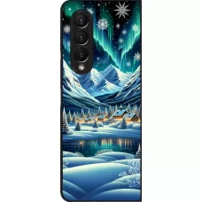 Samsung Galaxy Z Fold4 Case Hülle - Verschneites Bergdorf am See in der Nacht