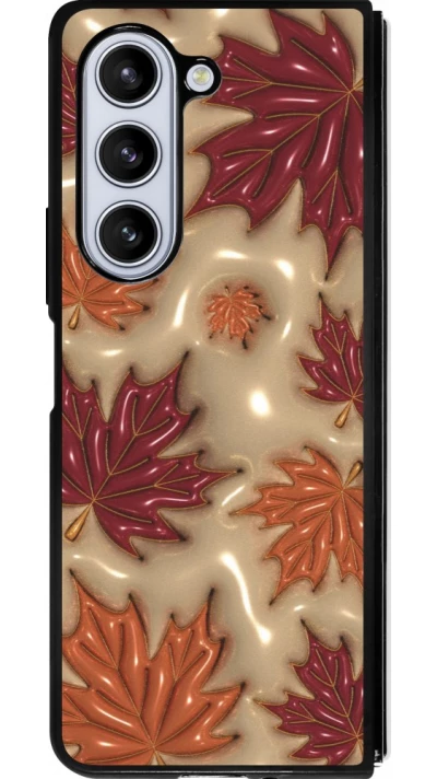 Coque Samsung Galaxy Z Fold5 - Silicone rigide noir Autumn 26 3D leaves