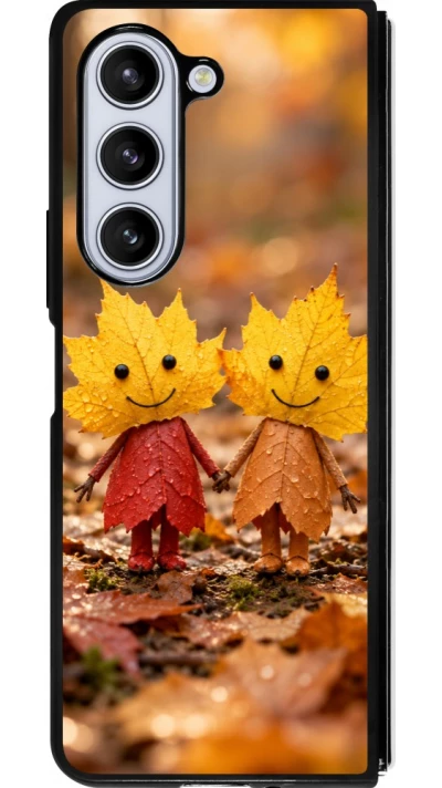 Coque Samsung Galaxy Z Fold5 - Silicone rigide noir Autumn 26 Couple of leaves