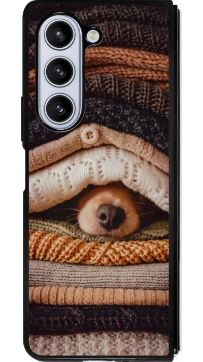 Coque Samsung Galaxy Z Fold5 - Silicone rigide noir Autumn 26 Dog under the covers