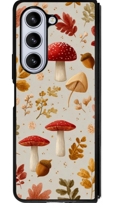 Coque Samsung Galaxy Z Fold5 - Silicone rigide noir Autumn 26 Mushrooms and leaves