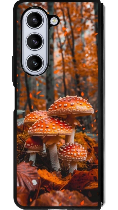 Coque Samsung Galaxy Z Fold5 - Silicone rigide noir Autumn 26 Mushrooms in the woods