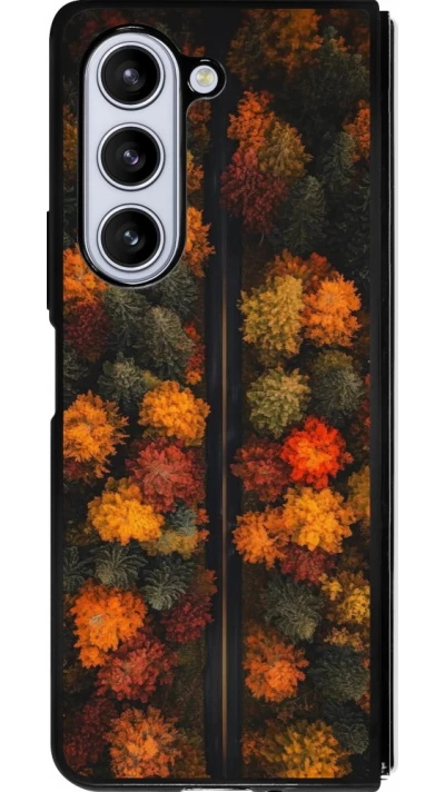 Coque Samsung Galaxy Z Fold5 - Silicone rigide noir Autumn 26 Road in autumn