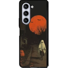 Coque Samsung Galaxy Z Fold5 - Silicone rigide noir Halloween 2025 Ghost on a bicycle