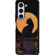 Coque Samsung Galaxy Z Fold5 - Silicone rigide noir Halloween 2026 Cat Art Nouveau