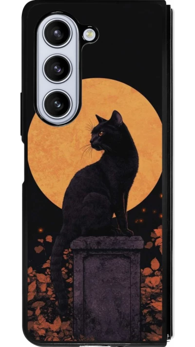 Coque Samsung Galaxy Z Fold5 - Silicone rigide noir Halloween 2026 Cat Art Nouveau
