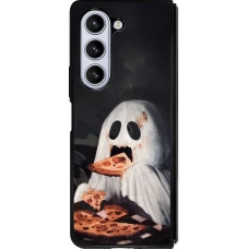 Coque Samsung Galaxy Z Fold5 - Silicone rigide noir Halloween 2026 Ghost eating pizza