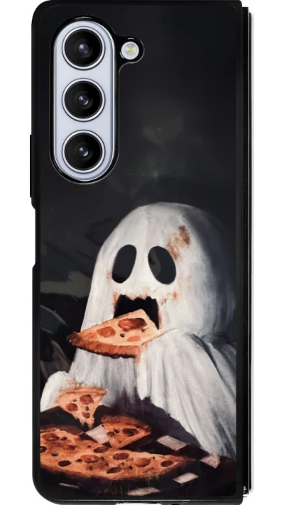 Coque Samsung Galaxy Z Fold5 - Silicone rigide noir Halloween 2026 Ghost eating pizza