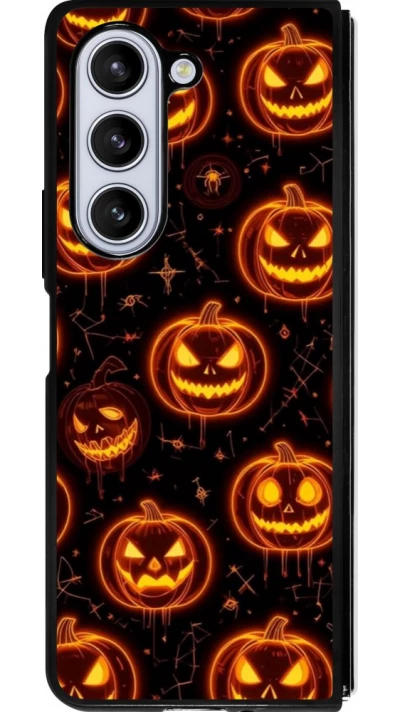 Coque Samsung Galaxy Z Fold5 - Silicone rigide noir Halloween 2026 Pattern Pumpkins