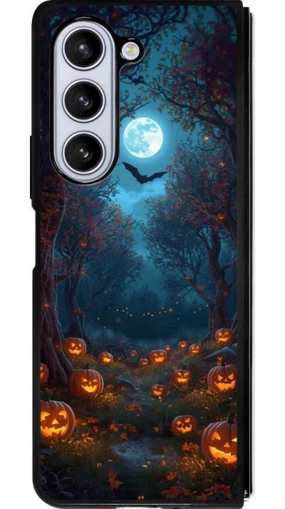 Coque Samsung Galaxy Z Fold5 - Silicone rigide noir Halloween 2026 Road of Pumpkins