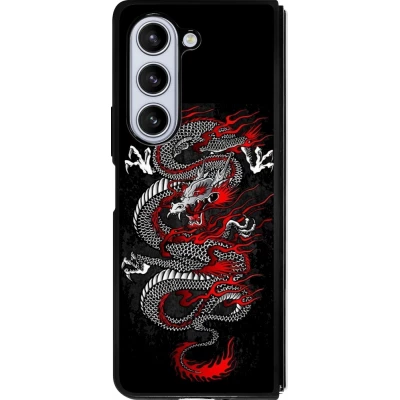Coque Samsung Galaxy Z Fold5 - Silicone rigide noir Japanese style Dragon Tattoo Red Black