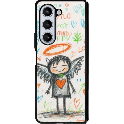 Coque Samsung Galaxy Z Fold5 - Silicone rigide noir Little Angel Sketch Love
