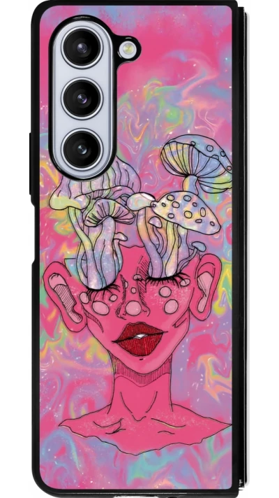 Samsung Galaxy Z Fold5 Case Hülle - Silikon schwarz Psychedelic pink mushroom