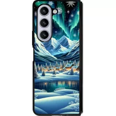 Samsung Galaxy Z Fold5 Case Hülle - Silikon schwarz Verschneites Bergdorf am See in der Nacht