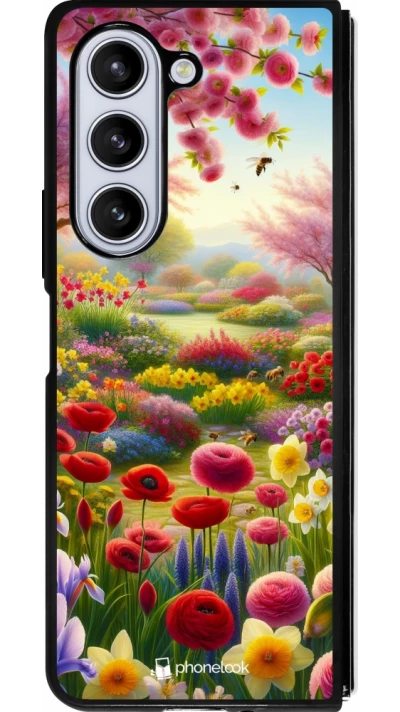 Coque Samsung Galaxy Z Fold5 - Silicone rigide noir Spring 25 Bouquet printemps