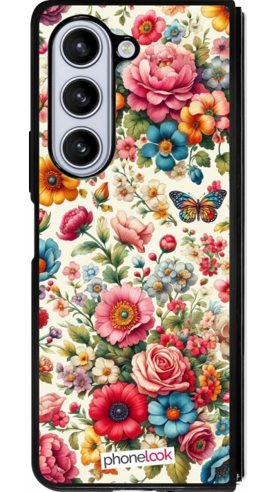 Coque Samsung Galaxy Z Fold5 - Silicone rigide noir Spring 25 printemps fleuri