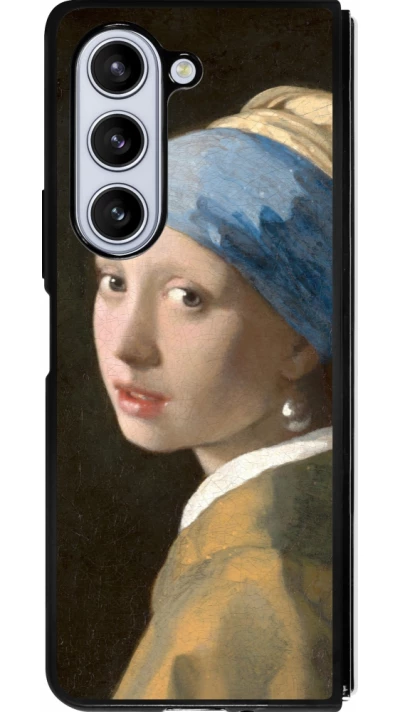 Coque Samsung Galaxy Z Fold5 - Silicone rigide noir Tableau art - La Jeune fille à la perle - Johannes Vermeer